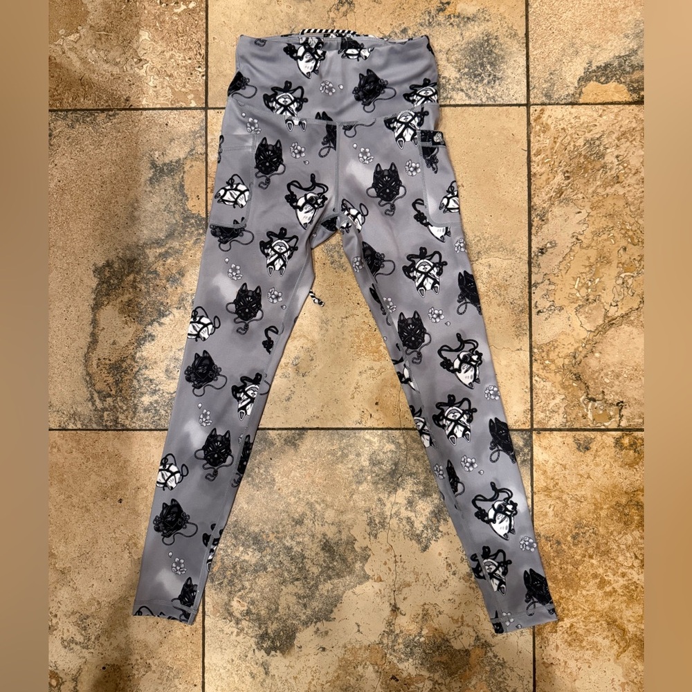 Iron Yokai Sz XS Gray Kitsune Mask Shibari Leggings Lace Up Back.